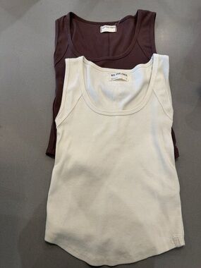 We The Free Scoop Neck Ribbed Tank Set in Cream & Chocolate (2 tanks)